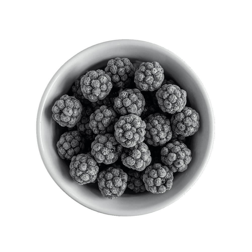 Frozen blackberries · deep & sweet-tart