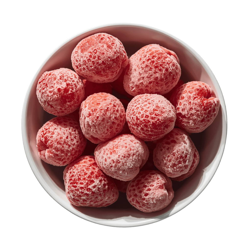 Bulk IQF frozen strawberries in a bowl